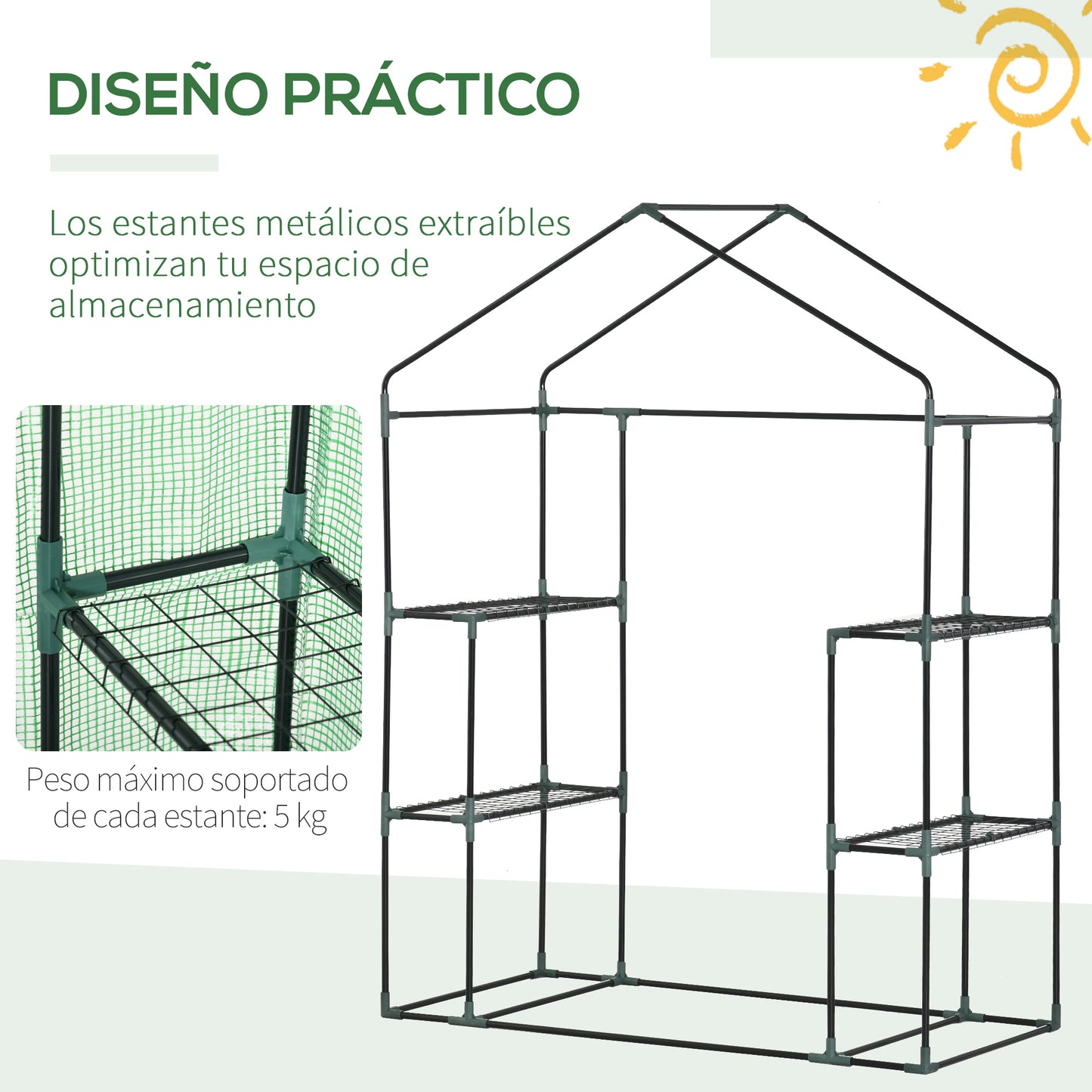 Outsunny Invernadero De Jardín 141x72x191 Cm Vivero Casero Con 4 Estantes Verde_5