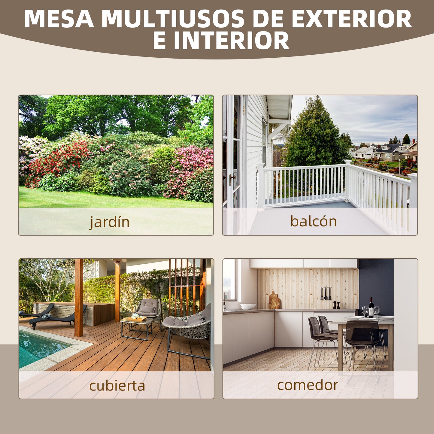Outsunny Mesa De Jardín De Madera 110x60x65 Cm Con Patas En Forma De Rueda_5