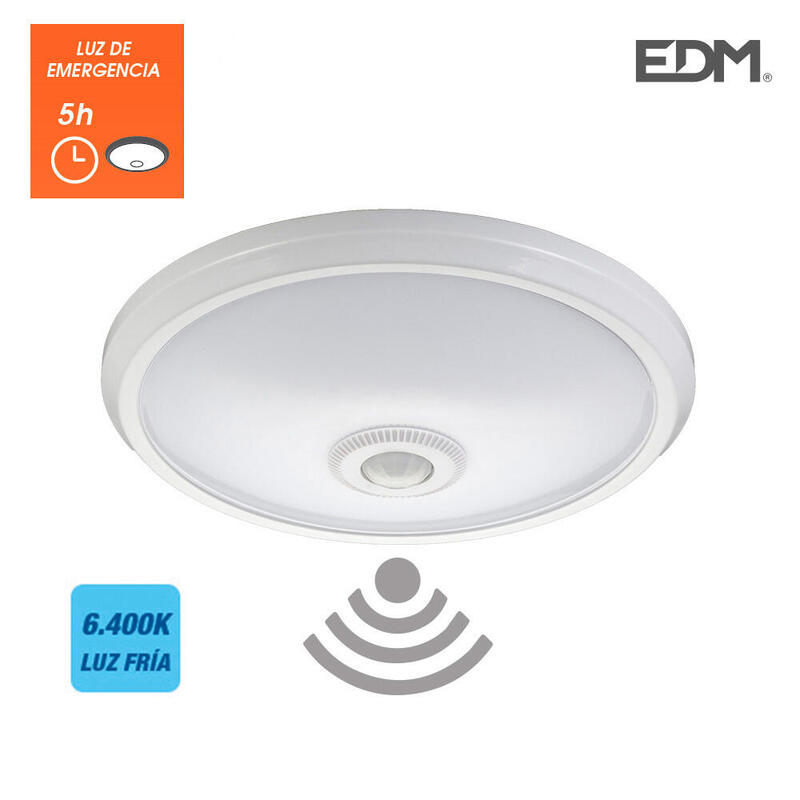 Aplique Led De Superficie Con Sensor Y Luz De Emergencia Ip20 16w 30 Leds 6400k Edm_0