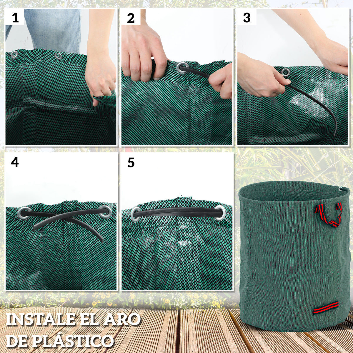 Outsunny Set De 3 Bolsas De Basura De Jardín 272l Con Asas Plegables_5
