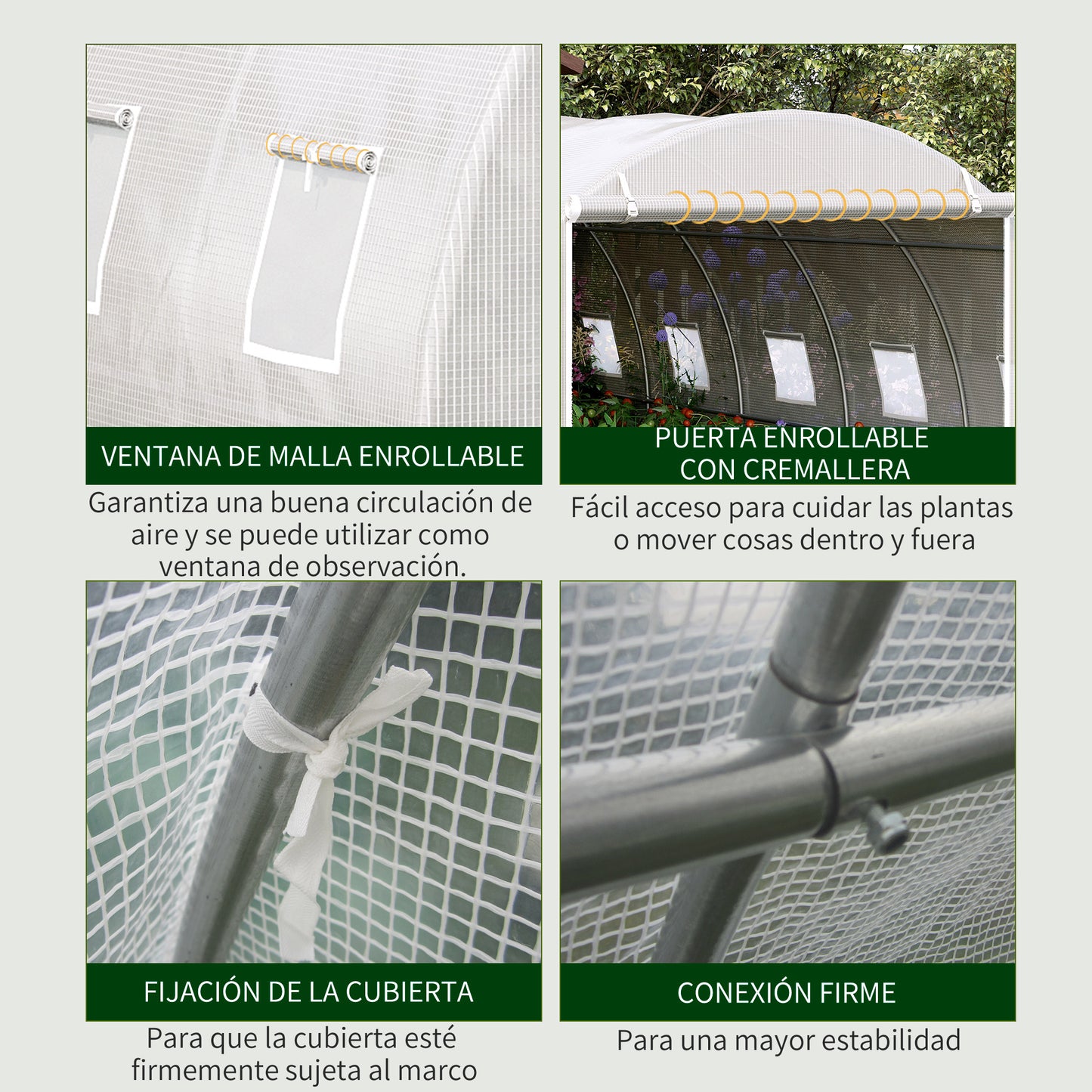 Outsunny Invernadero De Túnel 6x3x2m Con Puerta Enrollable 12 Ventanas De Pe_5