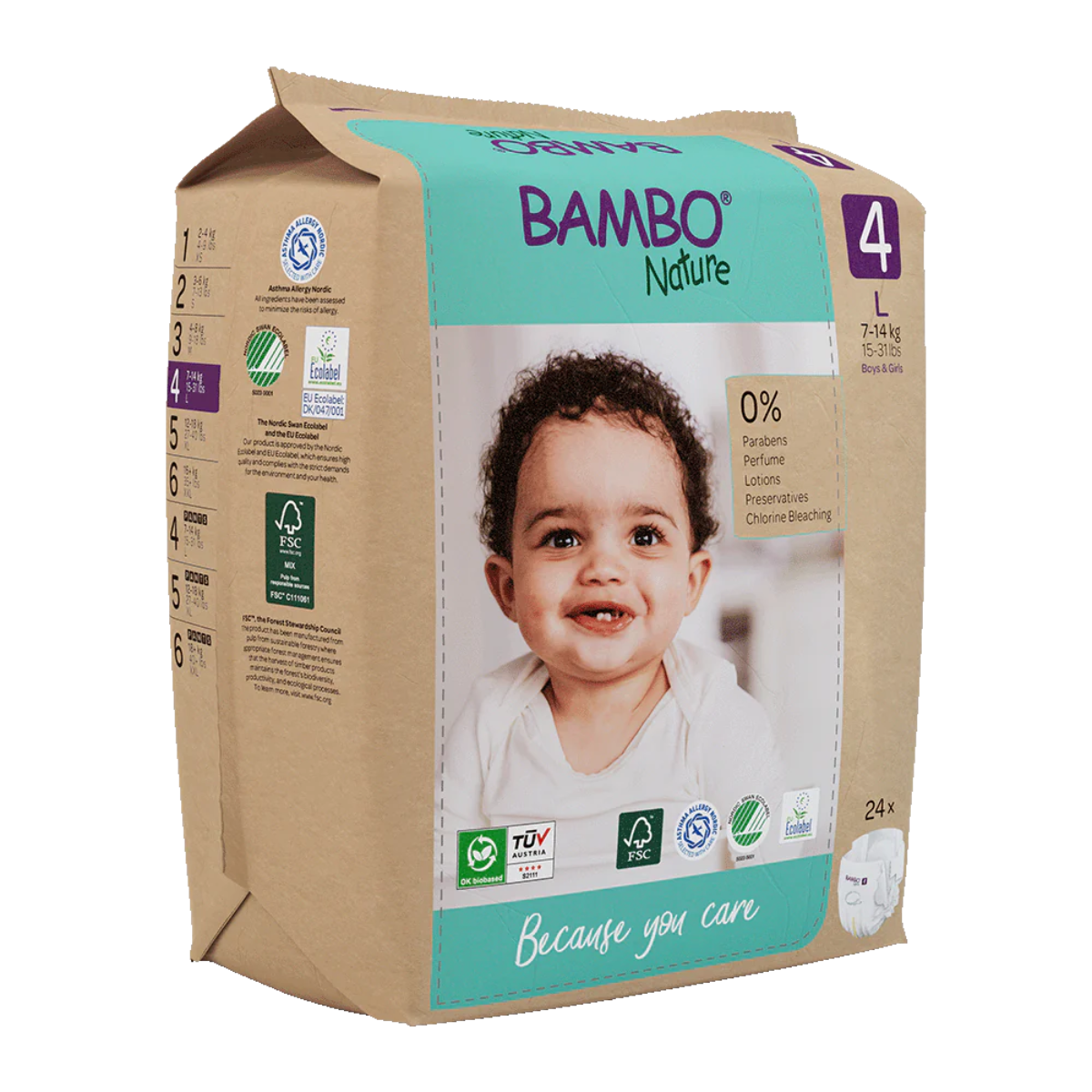 Pack 6 x Bambo Nature pañales T4 (7-14kg) 24 uds