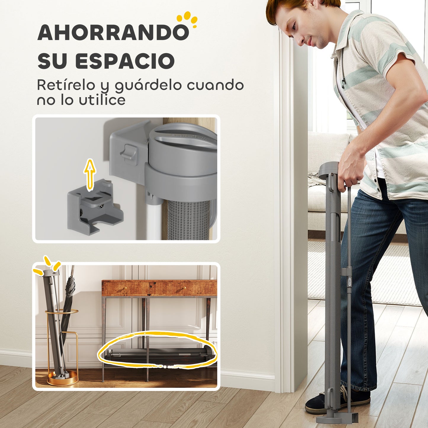 Pawhut Barrera De Seguridad Para Perros Retráctil 0-136 Cm Para Escaleras_5