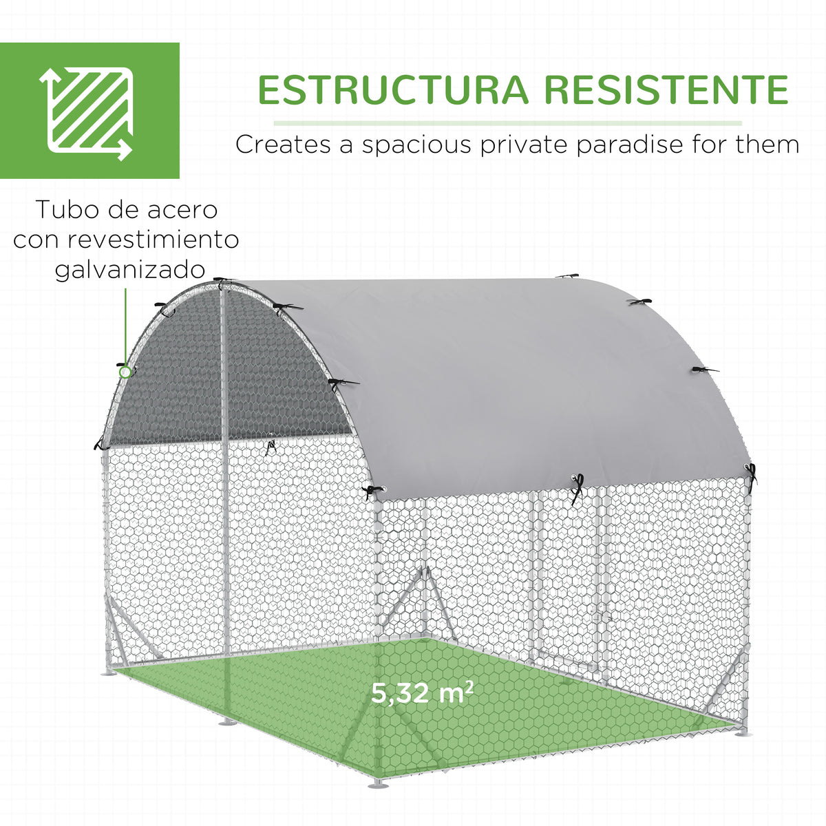 Pawhut Gallinero Para Exterior Grande De Acero Galvanizado 280x190x197 Cm Plata_5