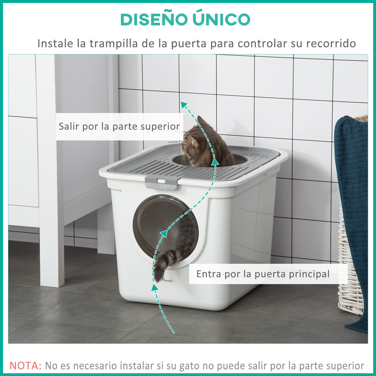 Pawhut Arenero Para Gatos Con Pala 2 Puertas 44x55x39 Cm Blanco Y Gris_5