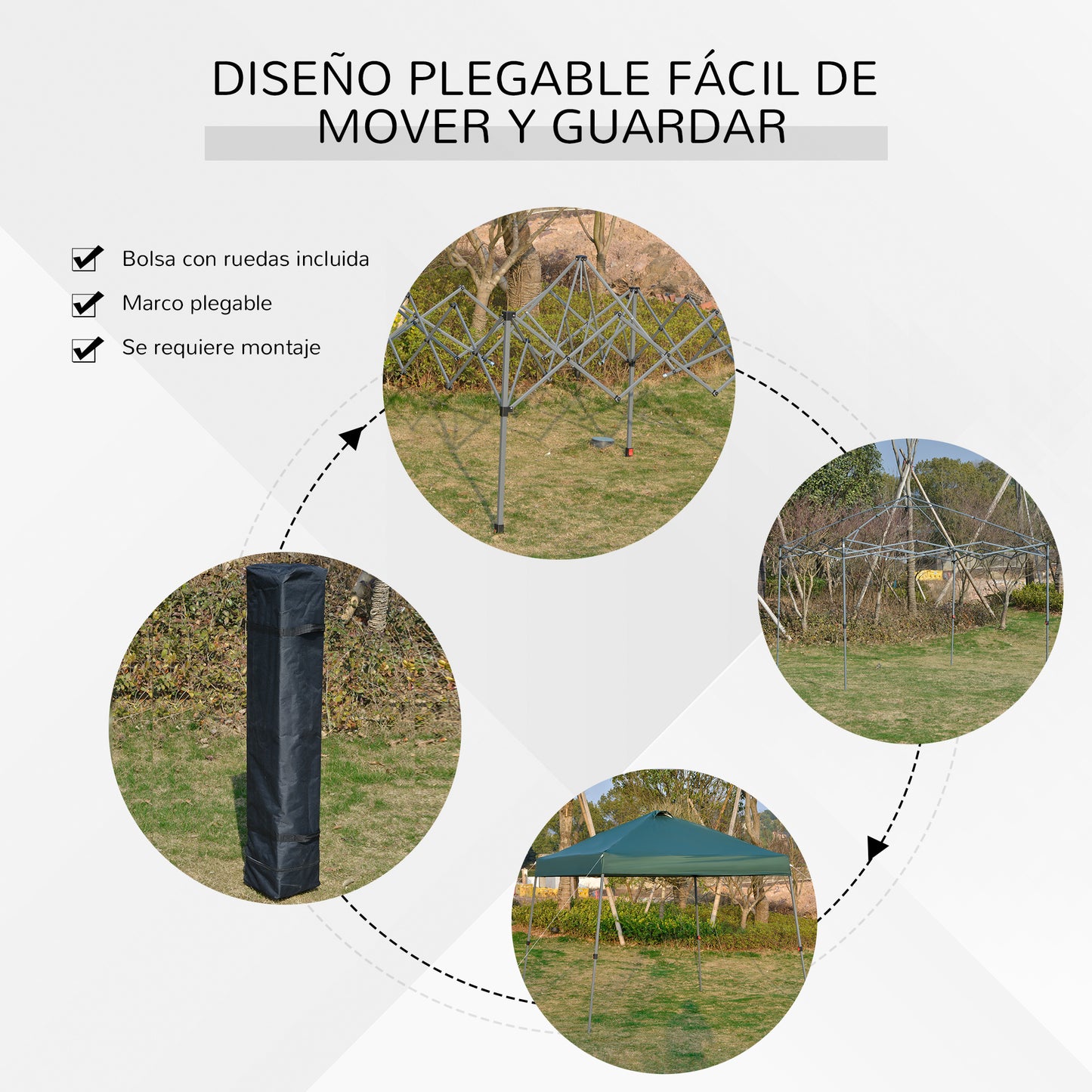 Outsunny Cenador Plegable 3x3m Jardín Con Bolsa De Transporte Con Ruedas Camping_5