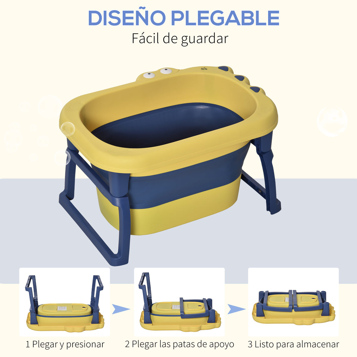 Homcom Bañera Plegable Para Bebé 0-6 Años Patas Antideslizantes 75,3x55,4x43 Cm_5