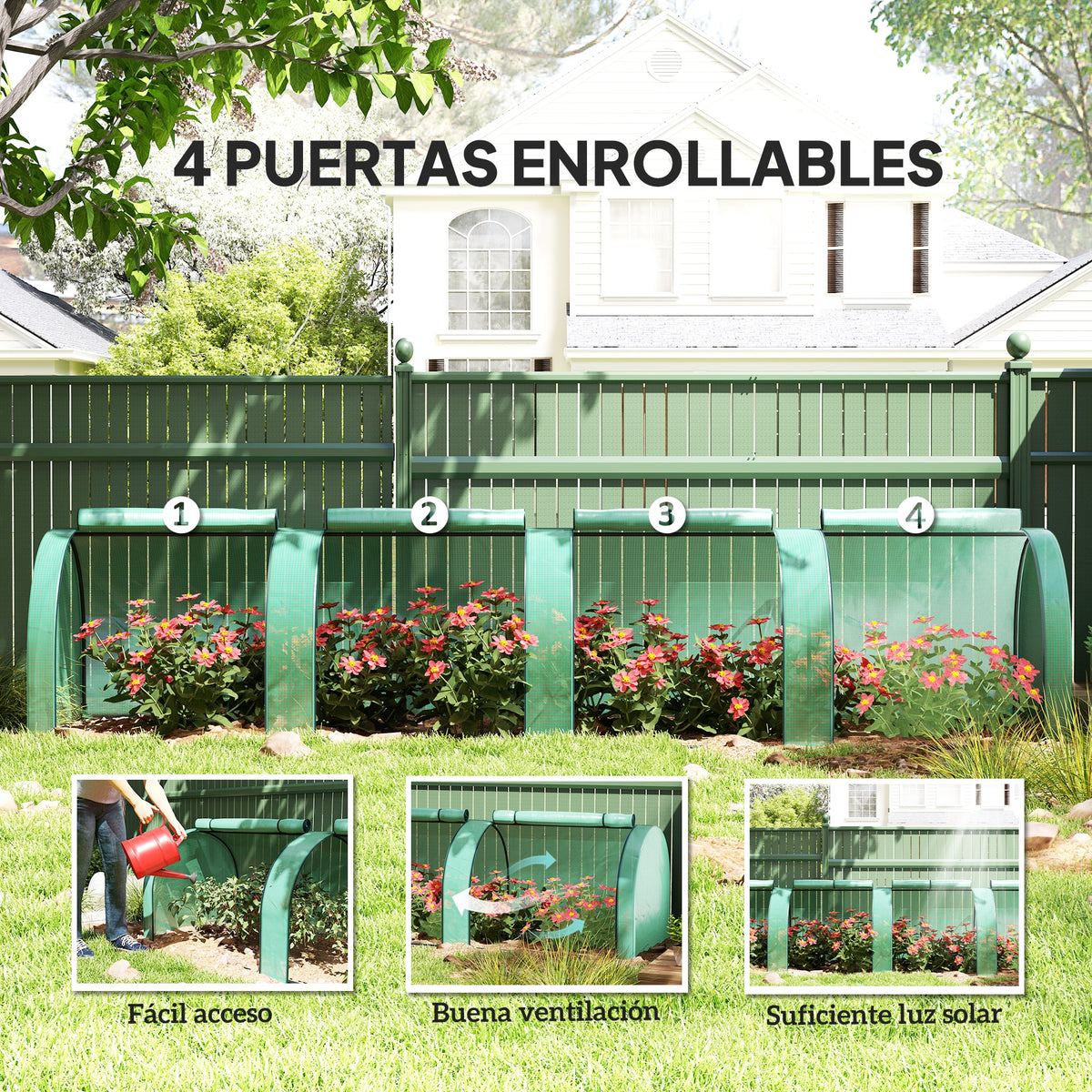 Outsunny Invernadero Con 4 Ventanas Estructura De Acero Y Pe 400x100x80 Cm Verde_5