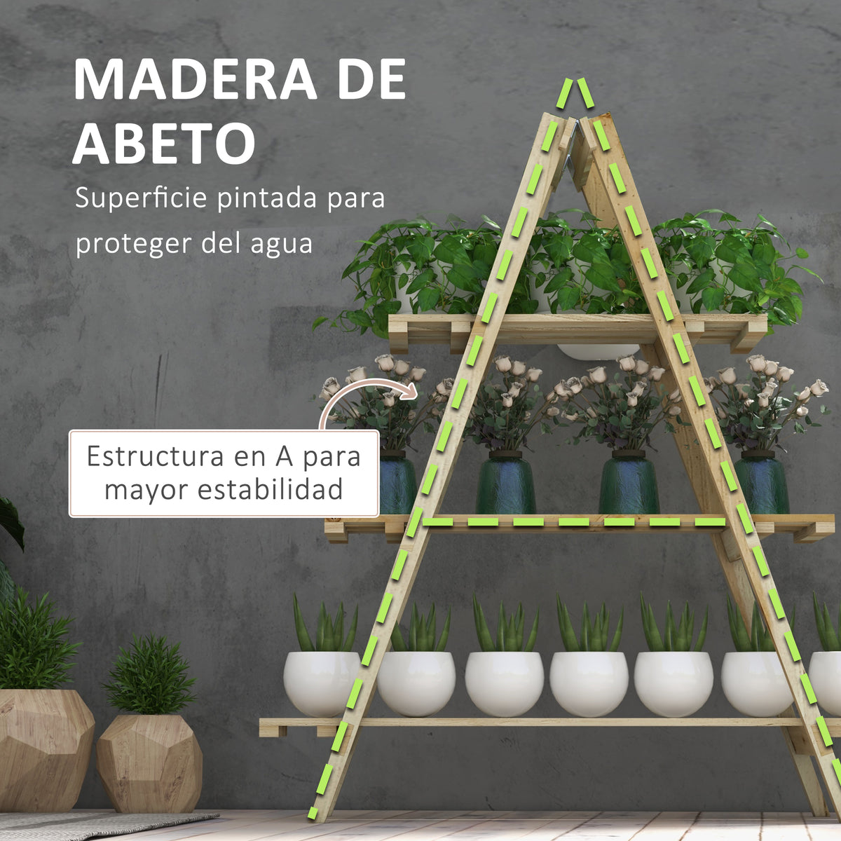 Outsunny Estantería Para Plantas De Madera Con Marco En A 100x36x112 Cm Natural_5