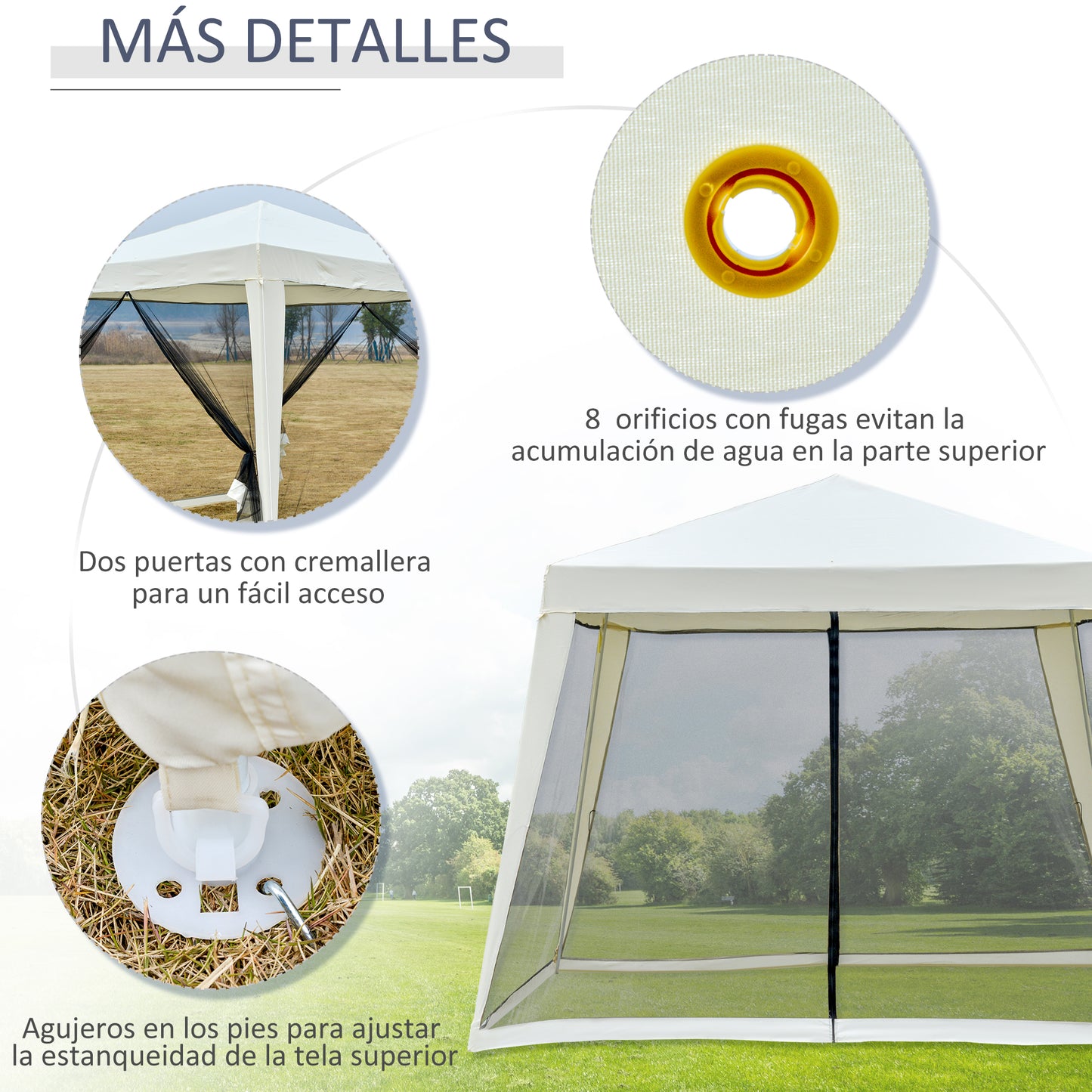 Outsunny Carpa De Jardín 3x3 M Con 4 Paredes Laterales Mosquitera Exterior Crema_5