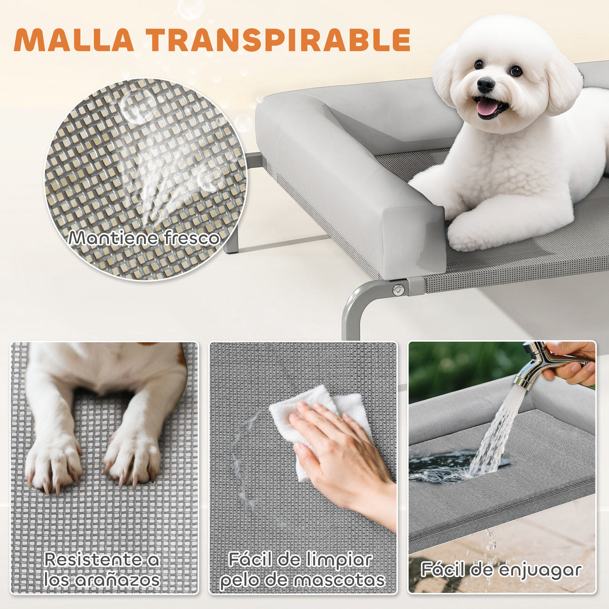 Pawhut Cama Elevada Para Perros Transpirable Con Refuerzos Extraíbles Gris Claro_5