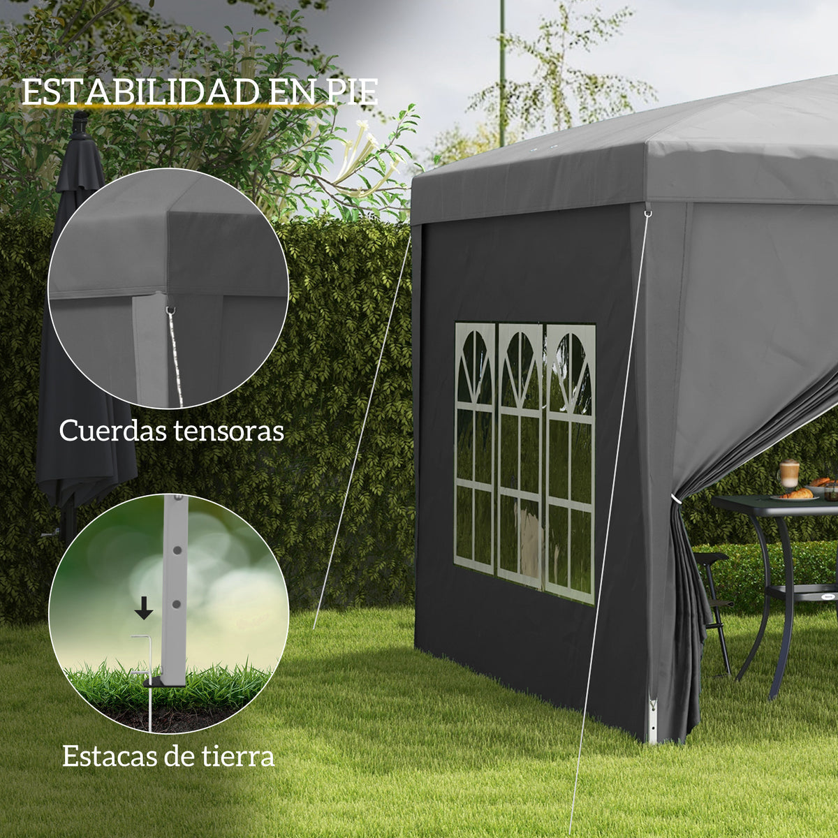 Outsunny Carpa Plegable Pop-up 3x3 M Con 4 Paredes Laterales Anti-uv Gris_5