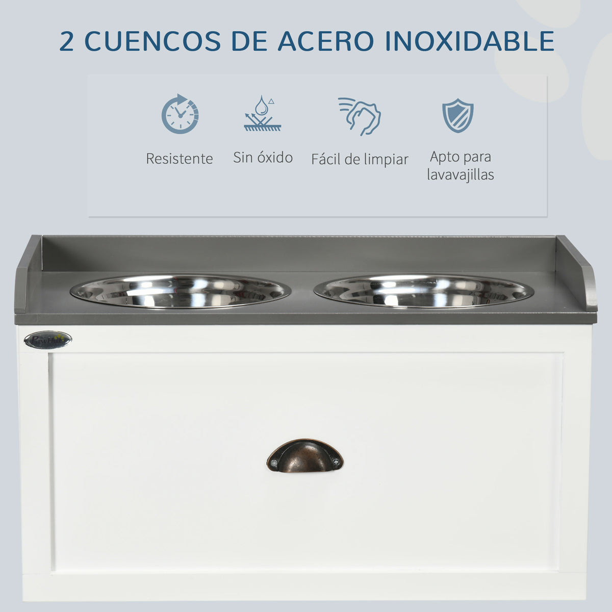 Pawhut Comedero Elevado Para Perros Grandes Con 2 Tazones 60x30x36 Cm Blanco_5