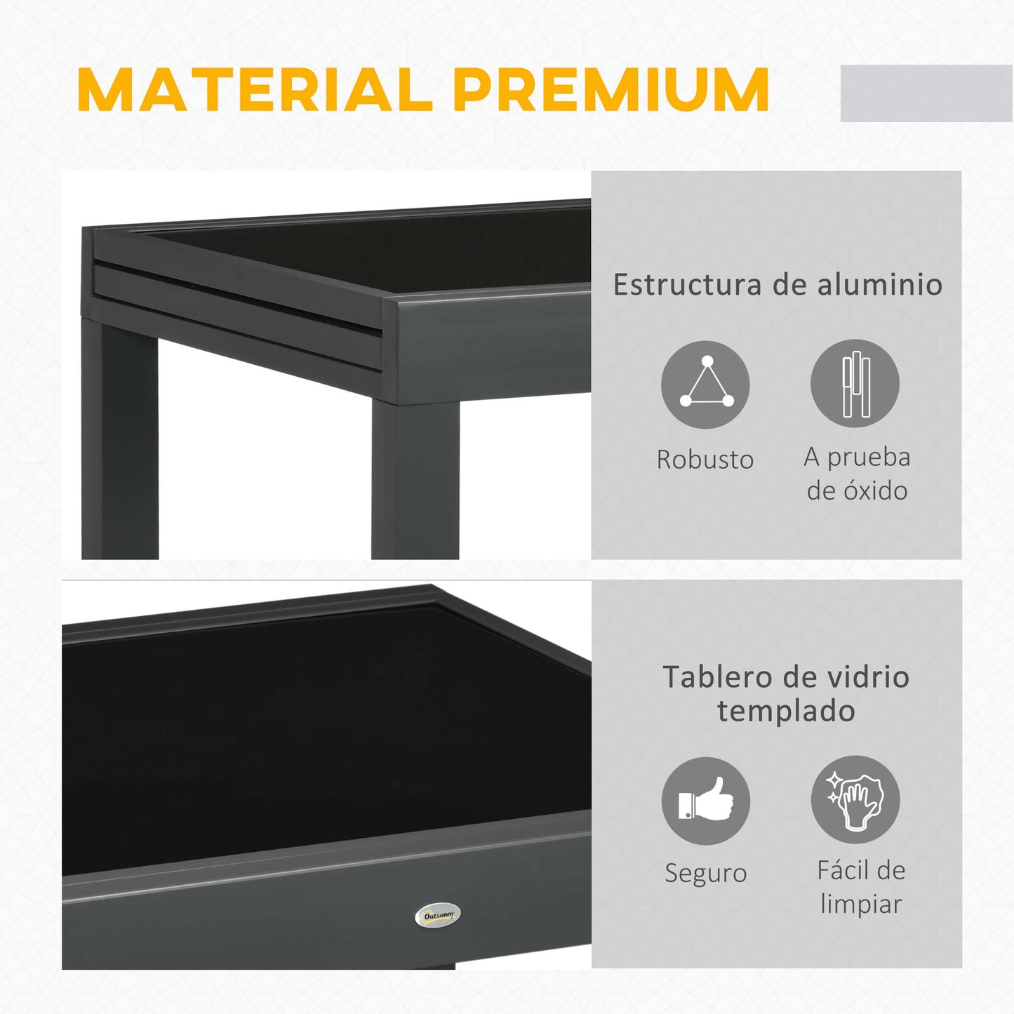 Outsunny Mesa De Jardín Extensible De Aluminio Tablero De Vidrio 80-160x80x75 Cm_5