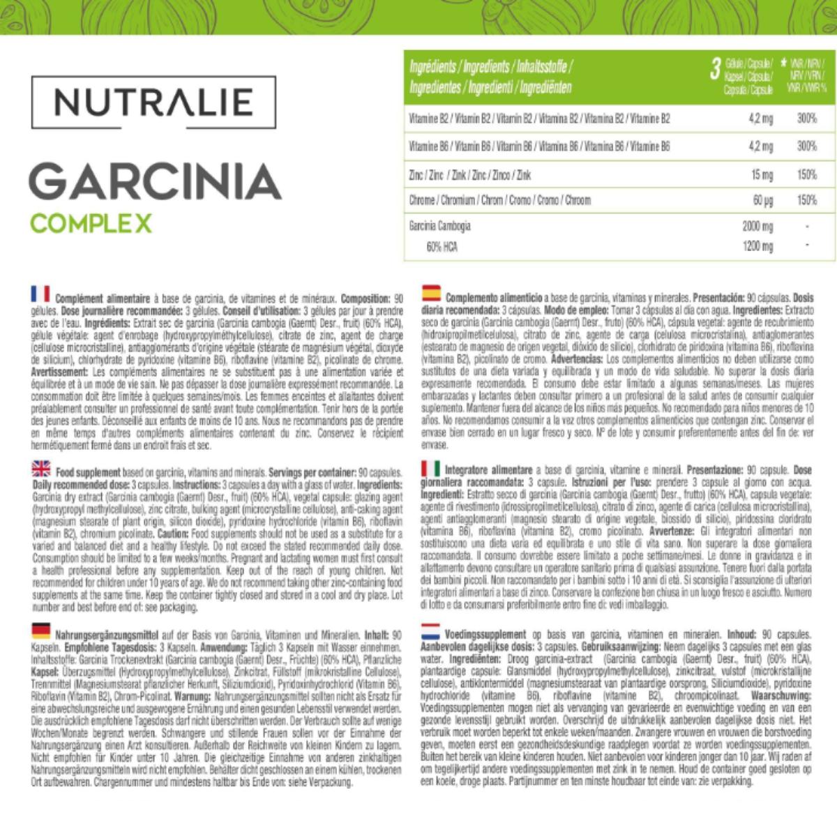 Nutralie Garcinia Cambogia + Cromo + Zinc + Vit B2 y B6 90 cápsulas
