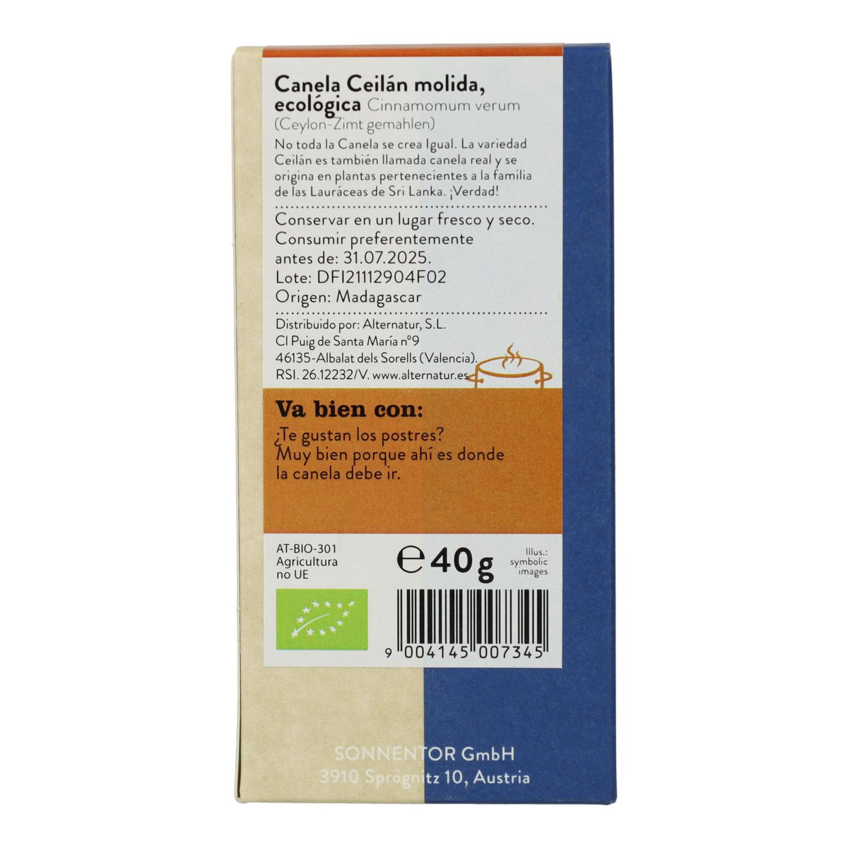 Canela de Ceilán Eco molida 40 g Sonnentor