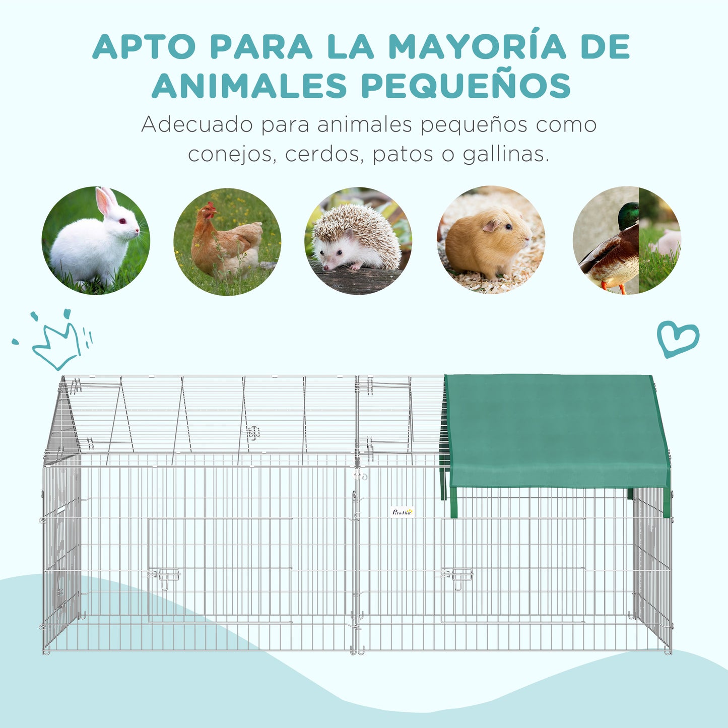 Pawhut Jaula Recinto Para Animales Pequeños 220x103x103 Cm Con 2 Puertas Y Techo_5