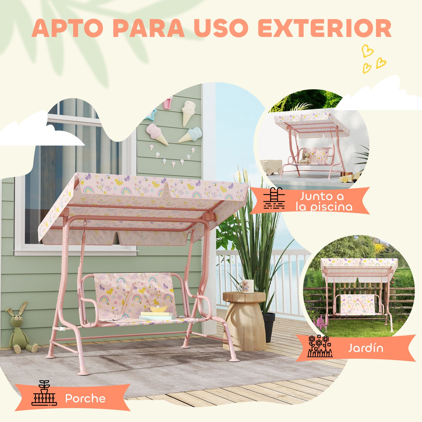 Aiyaplay Columpio De Jardín Exterior Para Niños De +3 Años 112x75x120 Cm Rosa_5