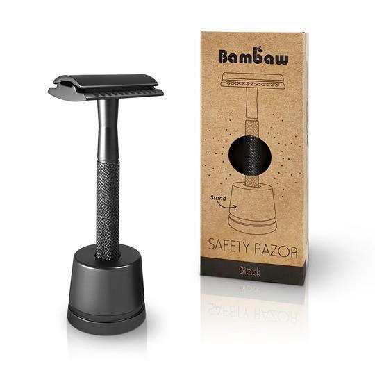 Maquinilla de afeitar de metal con soporte Bambaw Negra