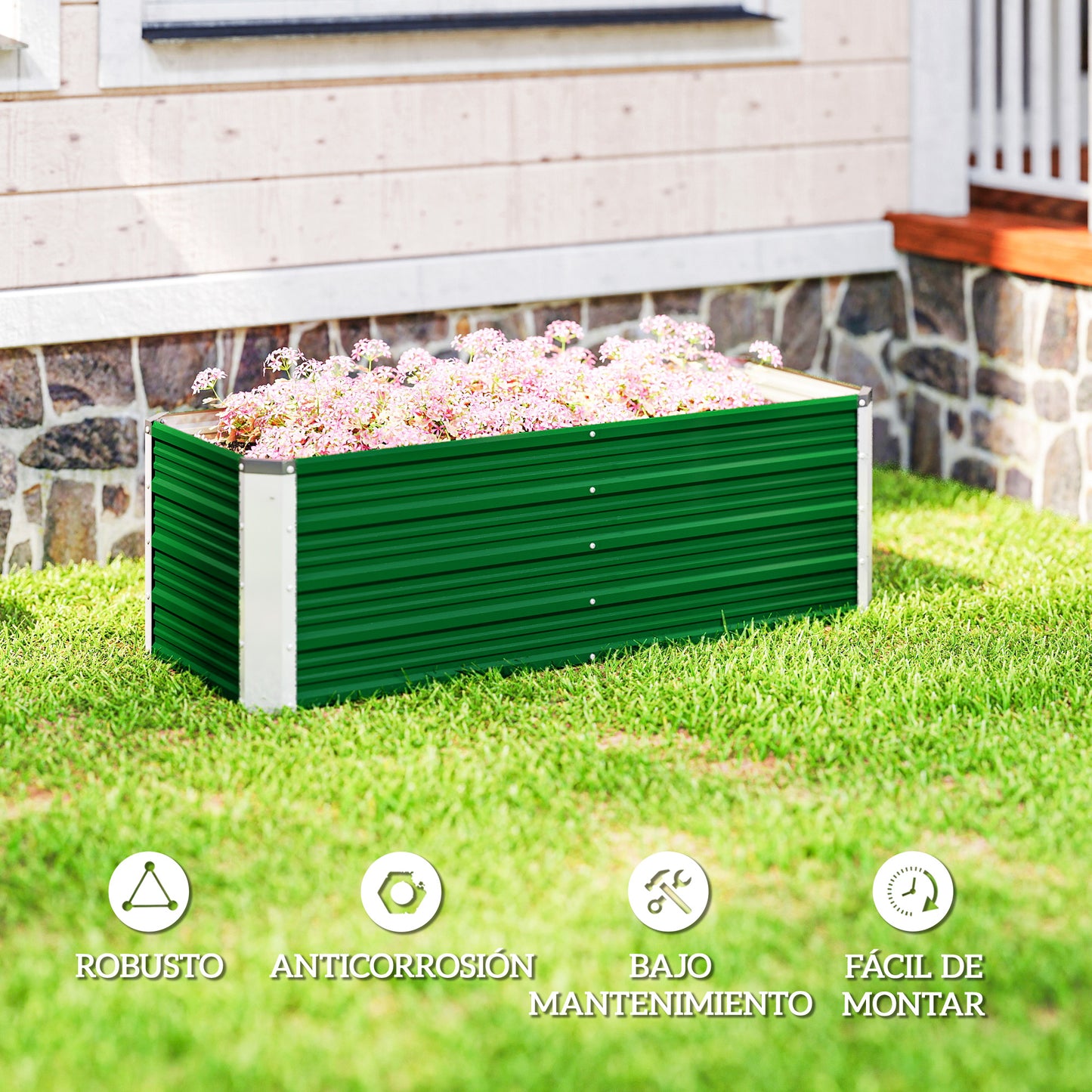 Outsunny Arriate De Jardín De Acero Jardinera Cultivos Plantas 125x47x40cm Verde_5