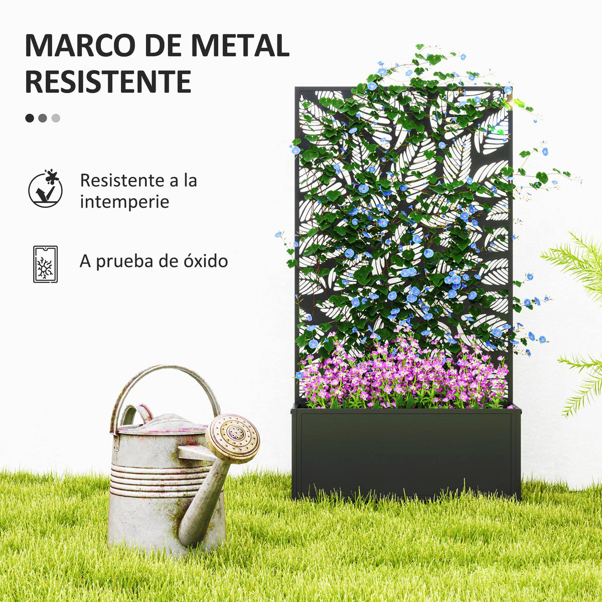 Outsunny Jardinera Exterior Grande De Metal Con Pantalla De Privacidad Negro_5