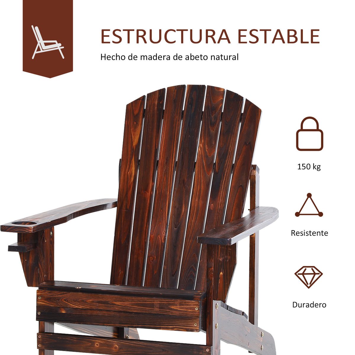 Outsunny Silla Adirondack Jardín De Madera Con Reposabrazos 72x95x93 Cm Marrón_5
