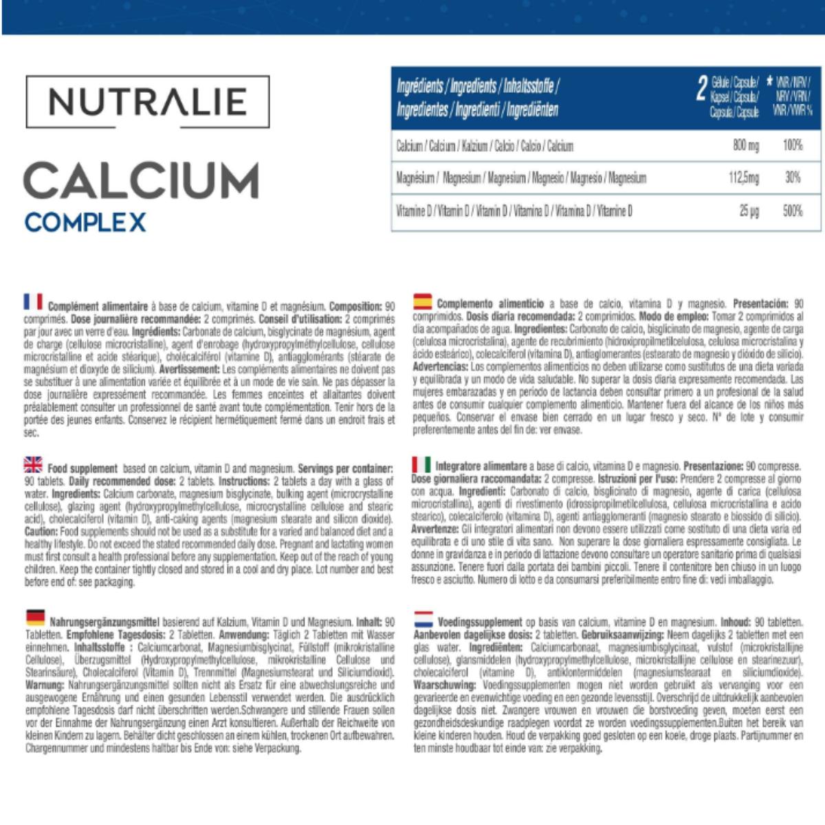 Nutralie Calcio 800mg + Vit D3 y Magnesio, 90 comprimidos