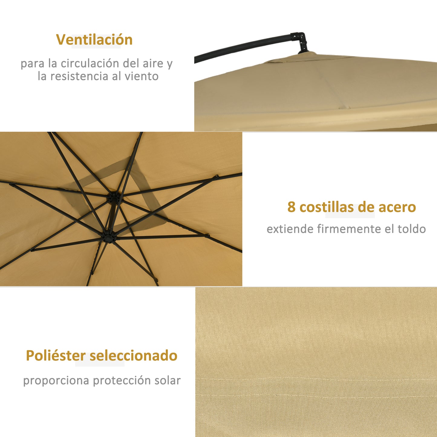 Outsunny Sombrilla De Jardín 296x296x265 Cm Inclinable Con Manivela Base Cruzada_5