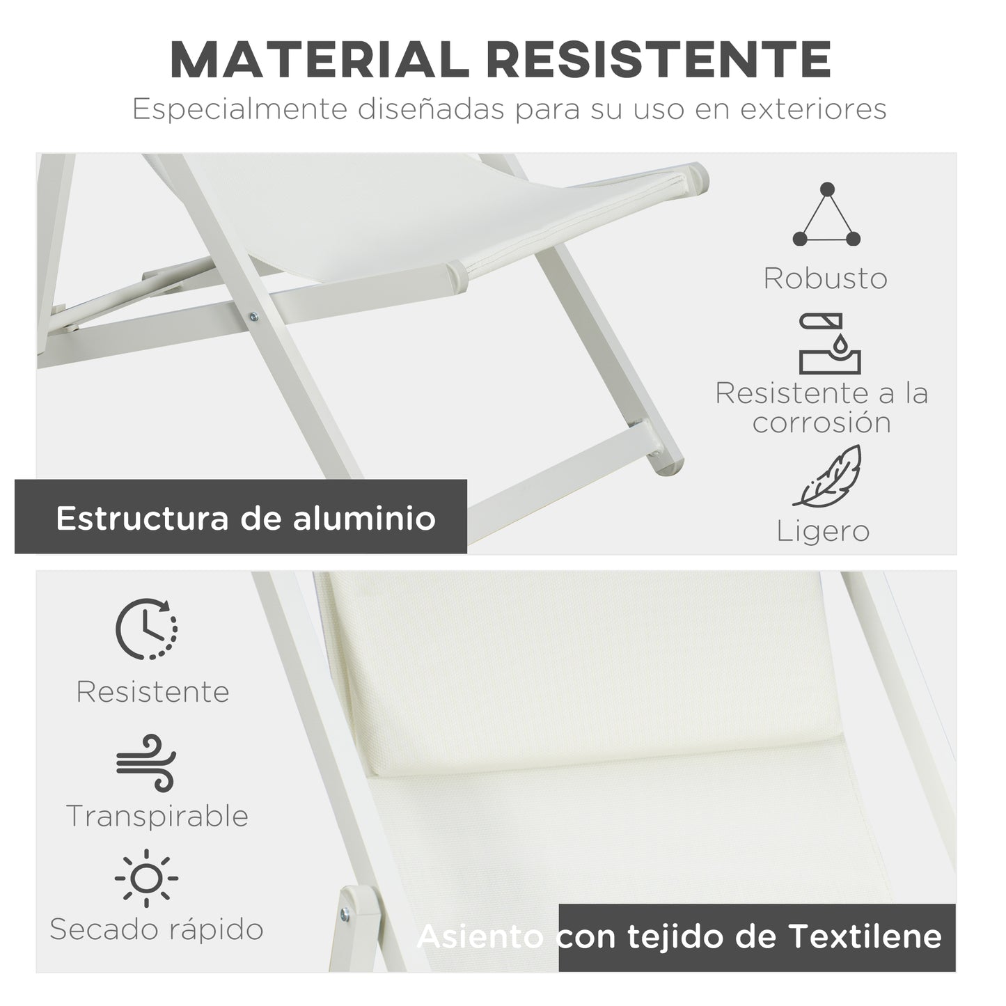Outsunny Conjunto De 2 Tumbonas Plegables De Aluminio 60x100x85 Cm Blanco_5