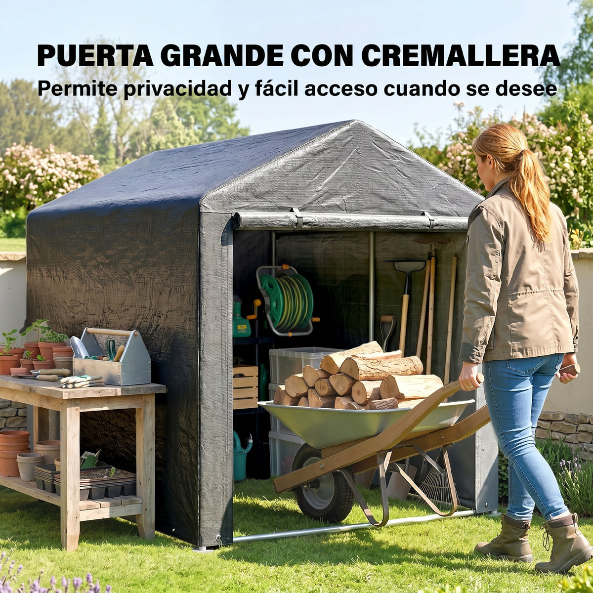 Outsunny Carpa Para Herramientas Bicicletas Y Motos 1,6x2,2x1,7 M Gris Oscuro_5
