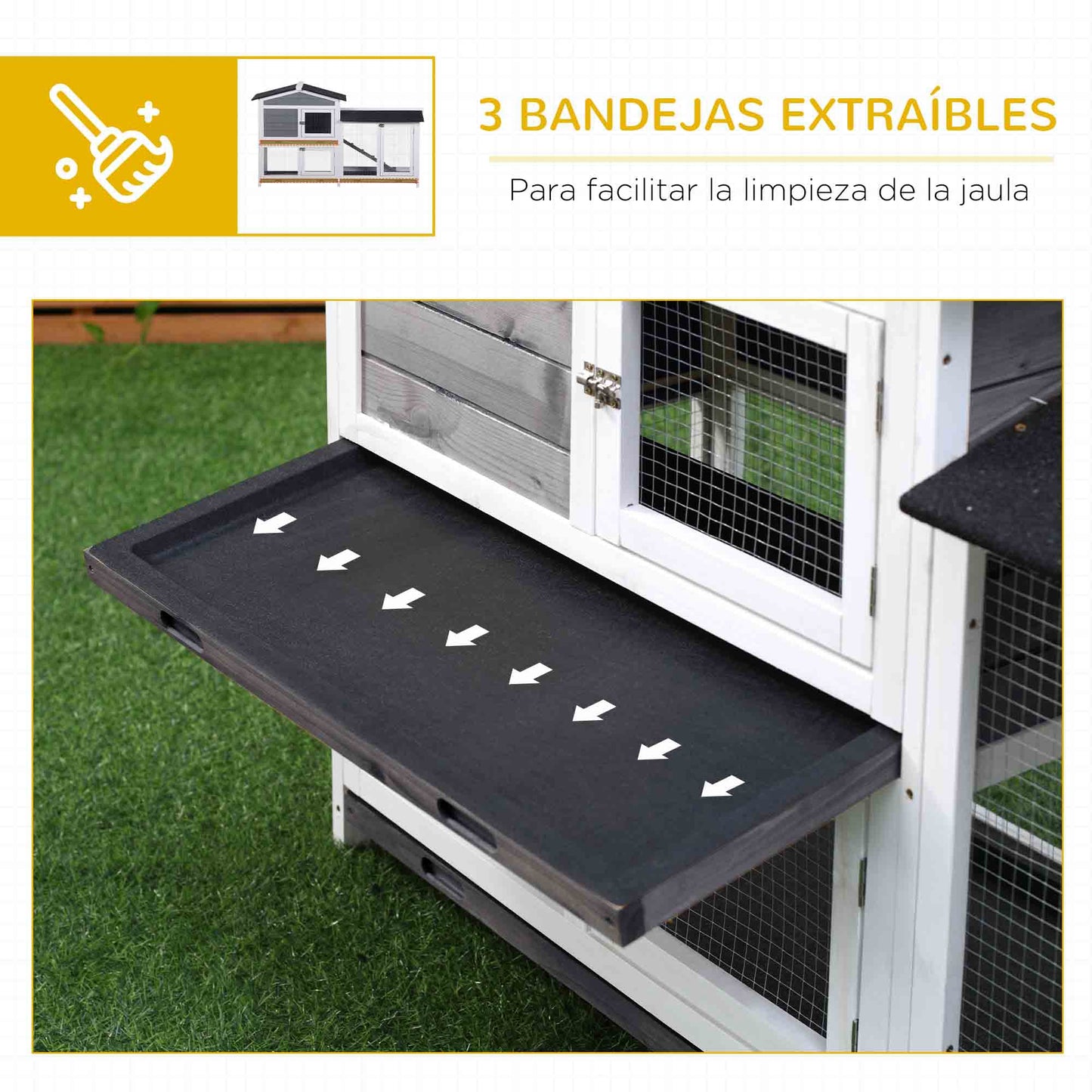 Pawhut Conejera De Madera Exterior Con Techo Asfáltico 157,4x53x93,5cm Gris_5