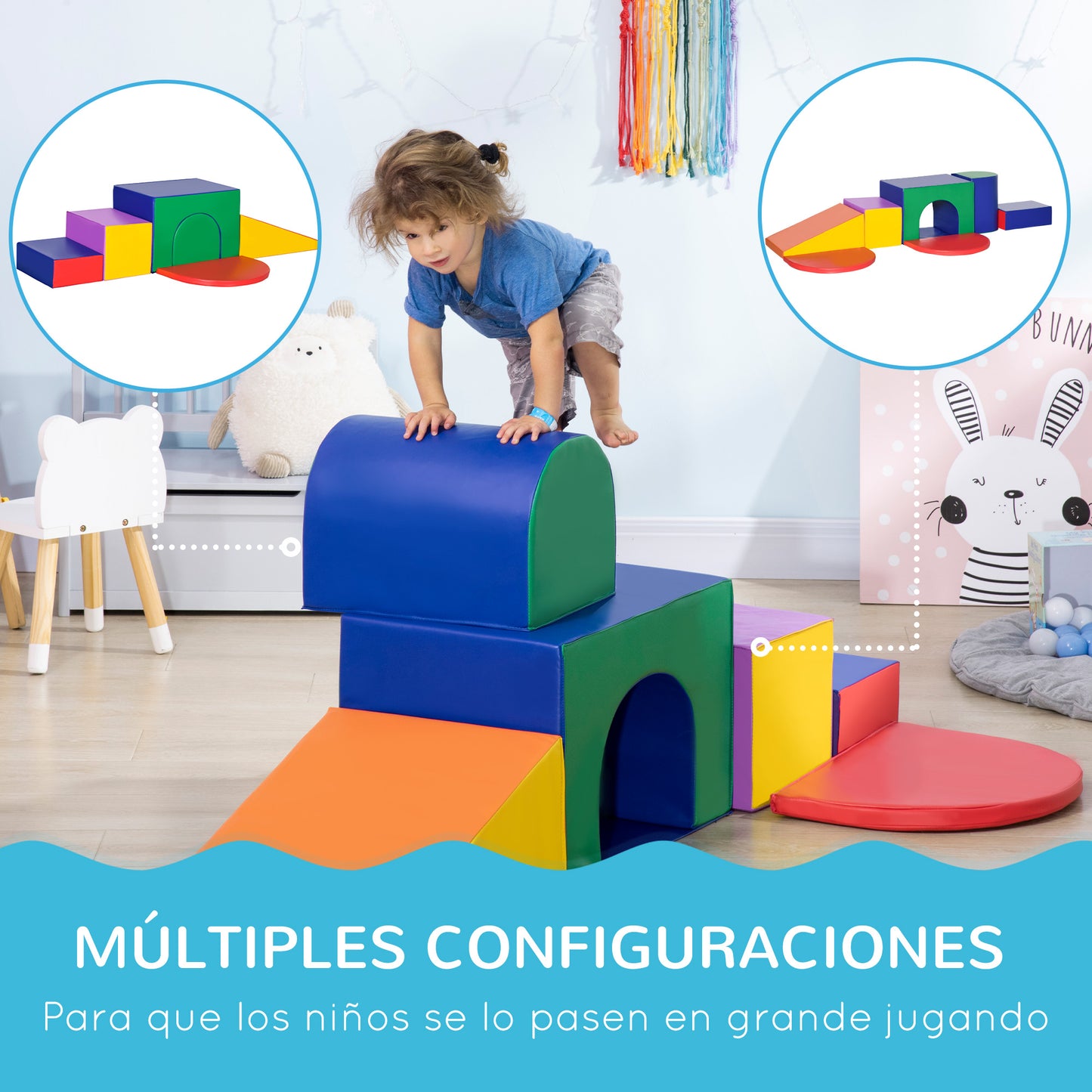 Homcom Juego De 7 Bloques Psicomotricidad Para Niños Multicolor_5