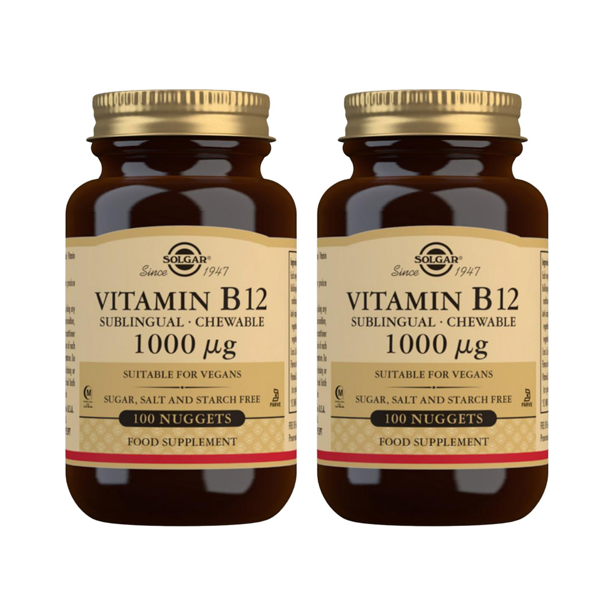 Pack 2x Vitamina B12 masticable/sublingual, 100 comprimidos de 1000μg