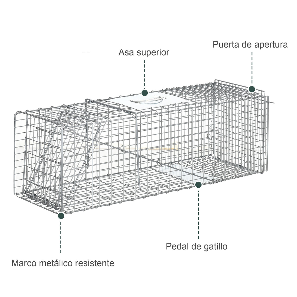 Outsunny Trampa Para Animales Vivos Plegable 93x31x34,5cm Con Puerta Y Asa Plata_5