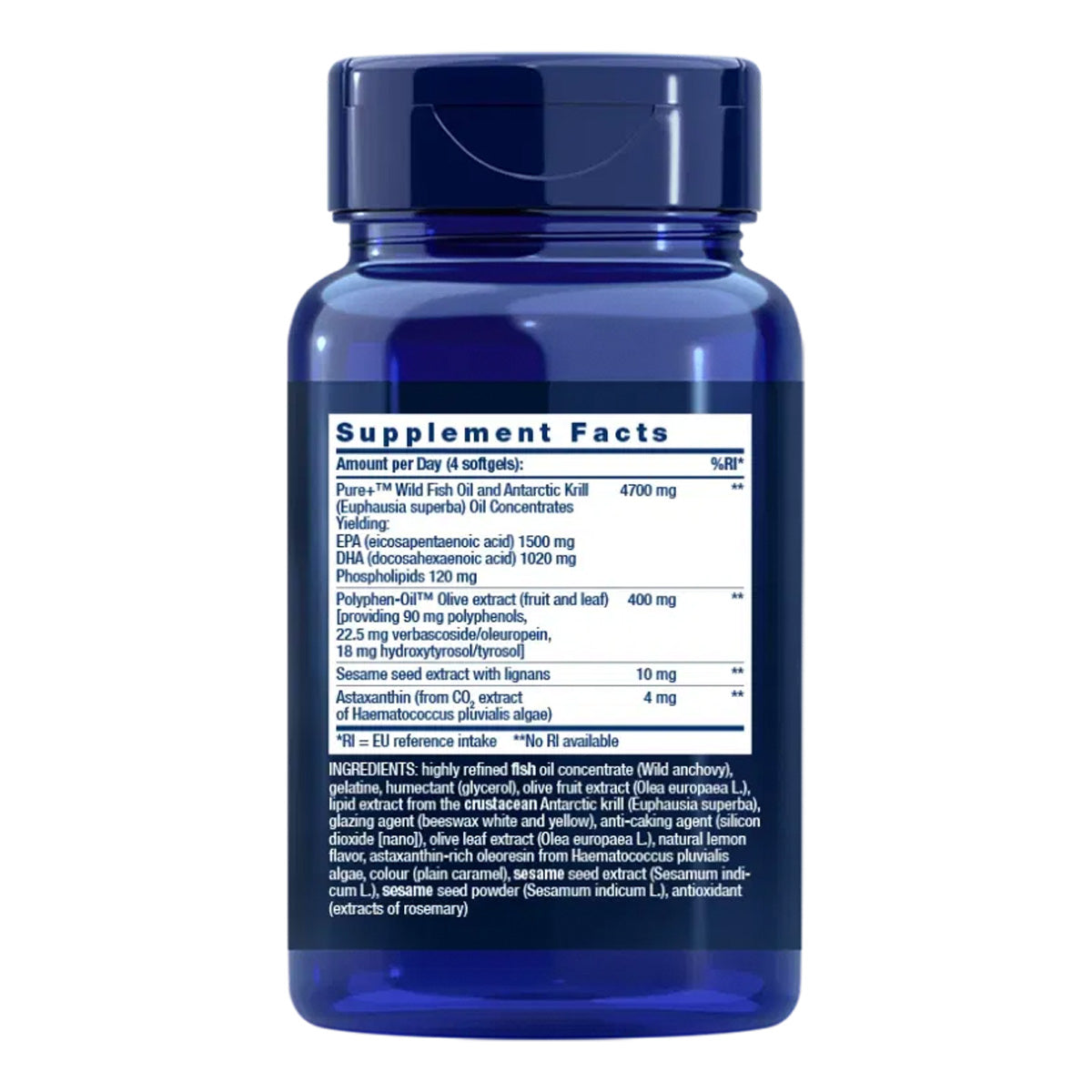 Super Omega-3 Plus EPA/DHA Fish Oil Sesame Lignans Olive Extract Krill & Astaxanthin, Life Extension 120 perlas
