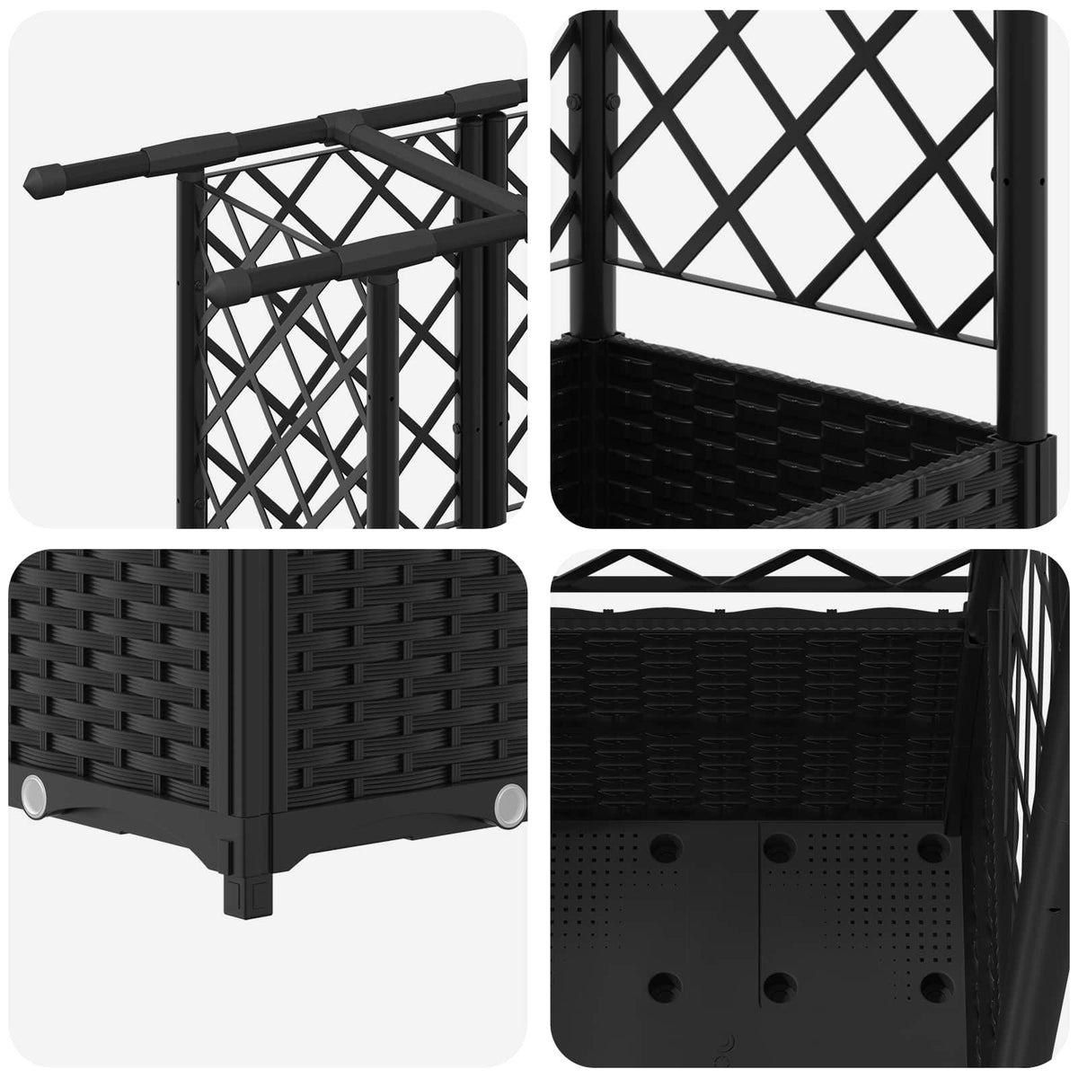 Cama Elevada Con Trellis Y Techo Negro 124 X 40 X 136 Cm Pp_5