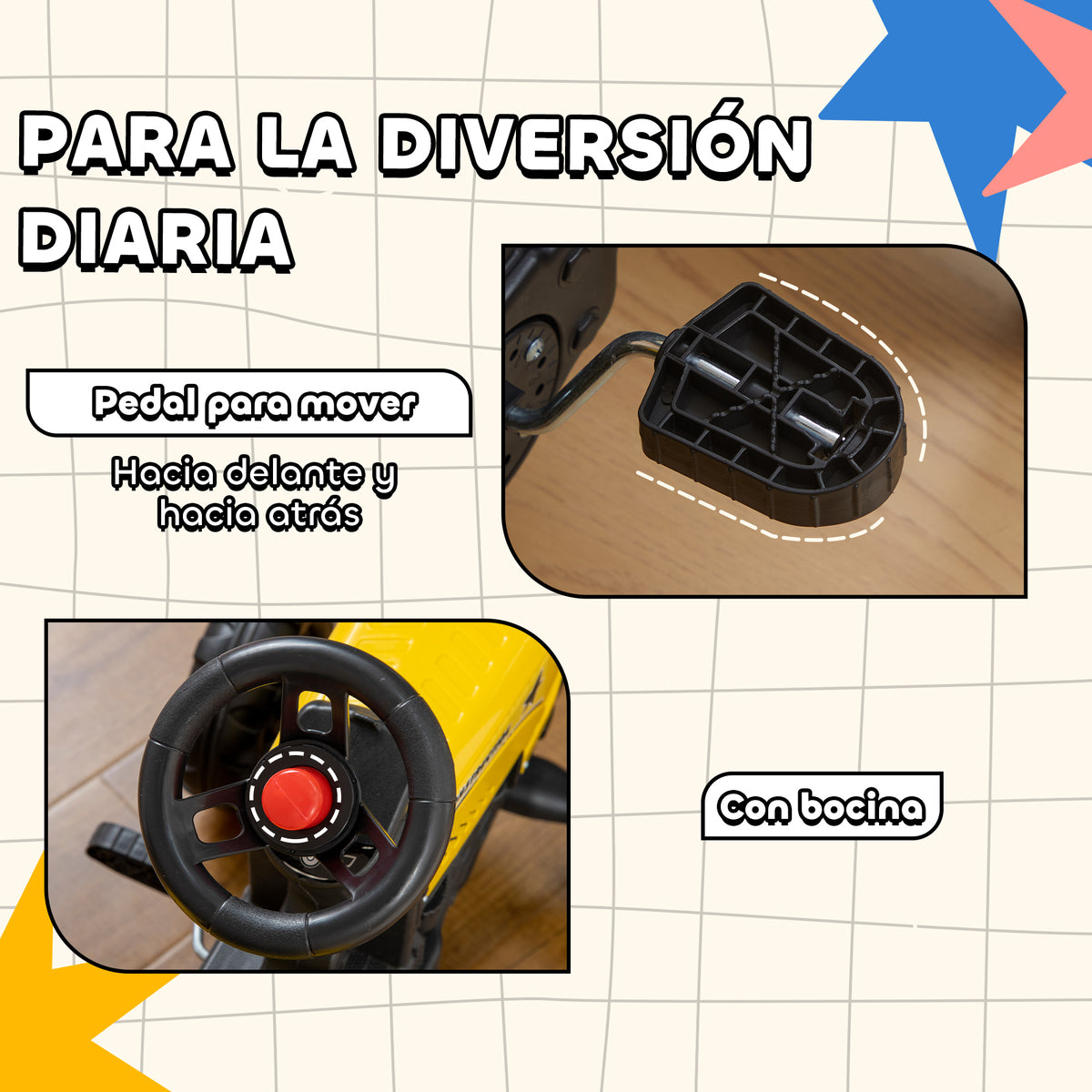 Homcom Tractor A Pedales Para Niños De 3 Años Con Remolque 133x42x51 Cm Amarillo_5