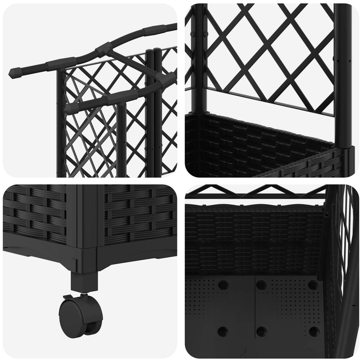 Cama Elevada Con Trellis Y Techo Negro 163 X 40 X 144 Cm Pp_5