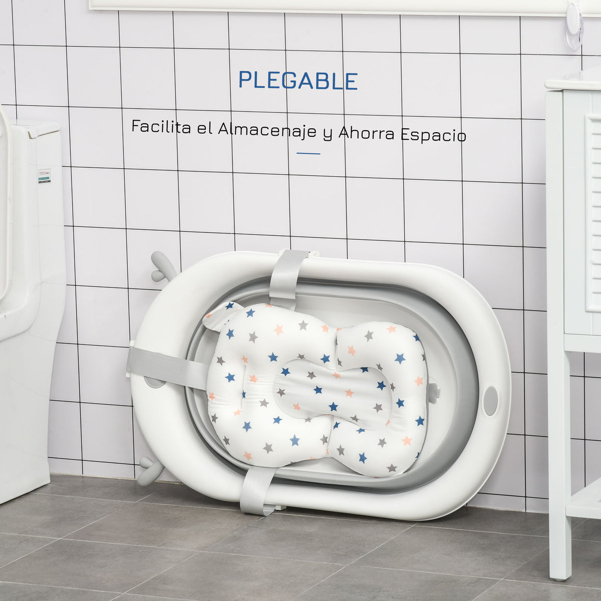 Bañera Para Bebé Plegable Homcom Pp, Tpe Gris 81.5x50.5x23.5 Cm_5
