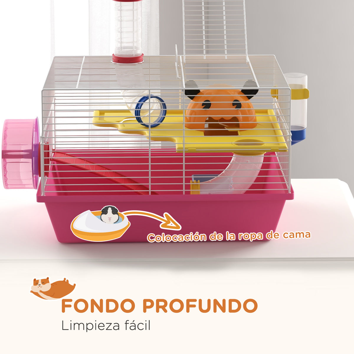 Pawhut Jaula Para Hámster Con Bebedero Rueda De Ejercicio 34x27x25 Cm Rosa_5