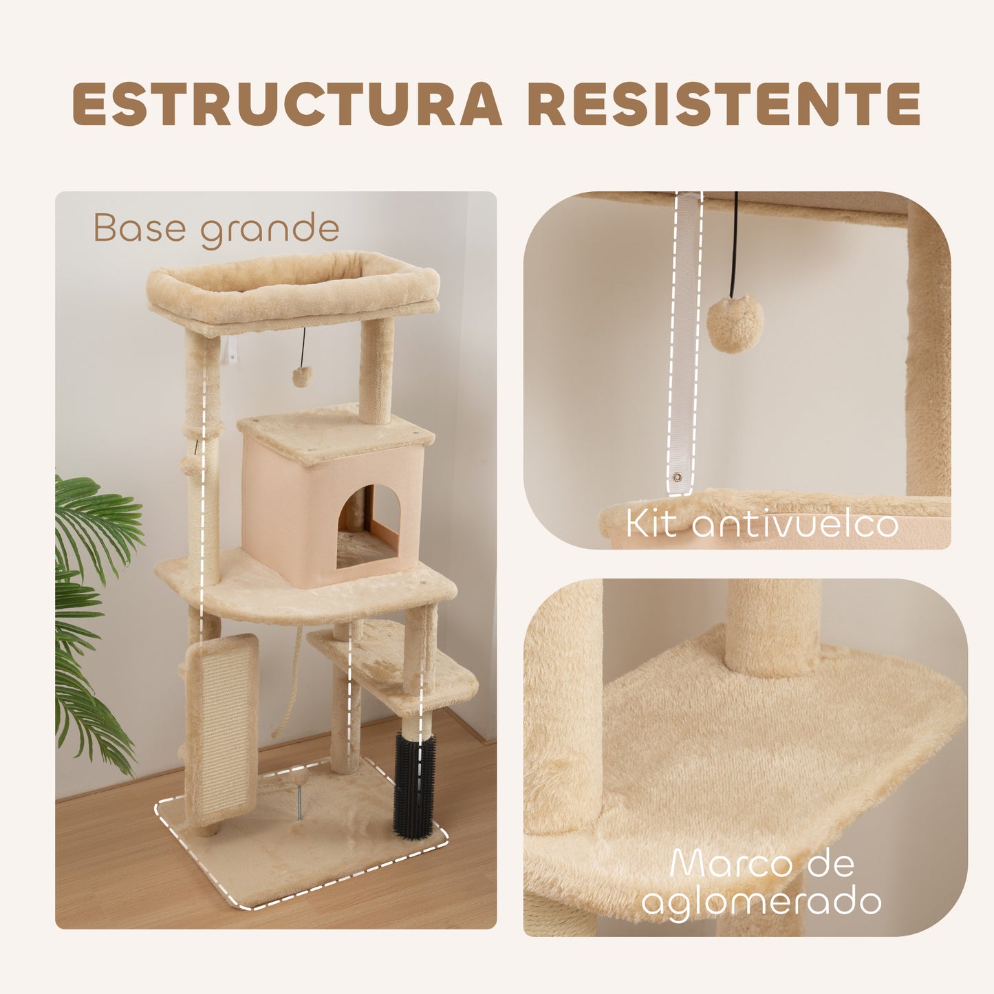 Pawhut Árbol Rascador Para Gatos Grande Altura 132 Cm Beige_5