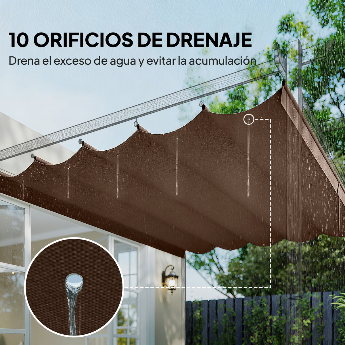 Outsunny Cubierta Para Pérgola Retráctil 3,5x2,6 M Para Marco De 4x3 M Café_5