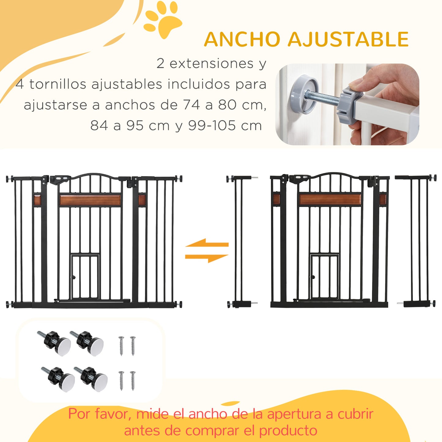 Pawhut Barrera De Seguridad Extensible Para Puertas Y Escaleras 93x76,2 Cm Negro_5