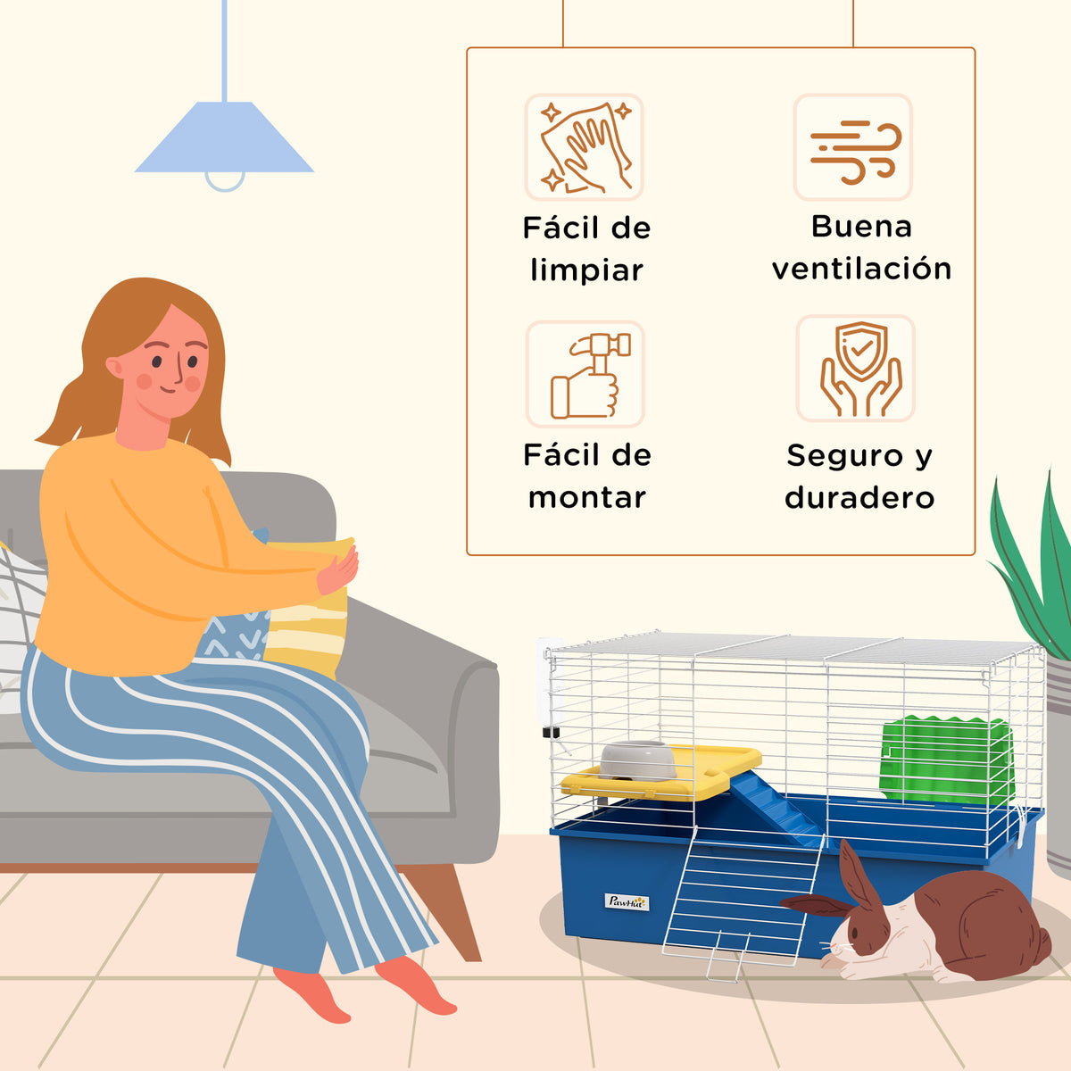 Pawhut Jaula Para Animales Pequeños Con Bandeja Inferior Rampa Comedero Azul_5