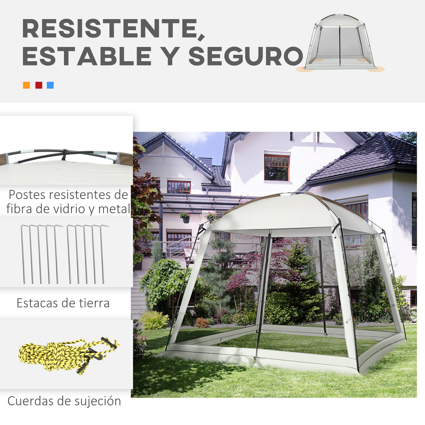 Outsunny Carpa De Jardín 3x3 M Para 6-8 Personas Con 4 Mosquiteras Y 2 Puertas_5