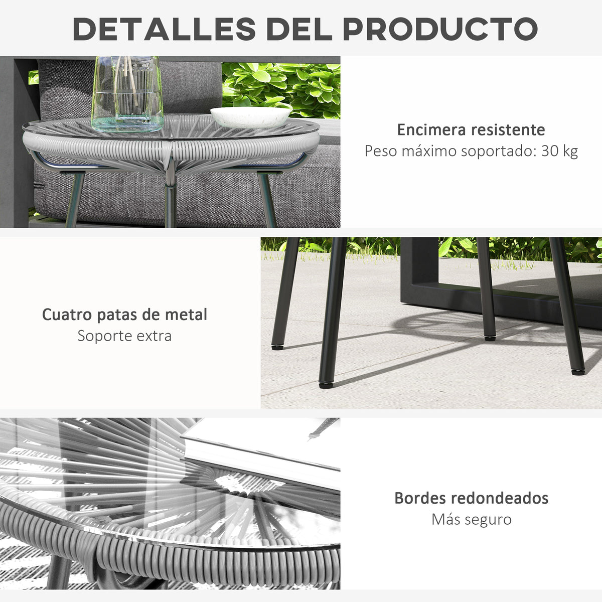 Outsunny Mesa Auxiliar Ratán Sintético Con Tablero De Vidrio Templado Ø50x50 Cm_5