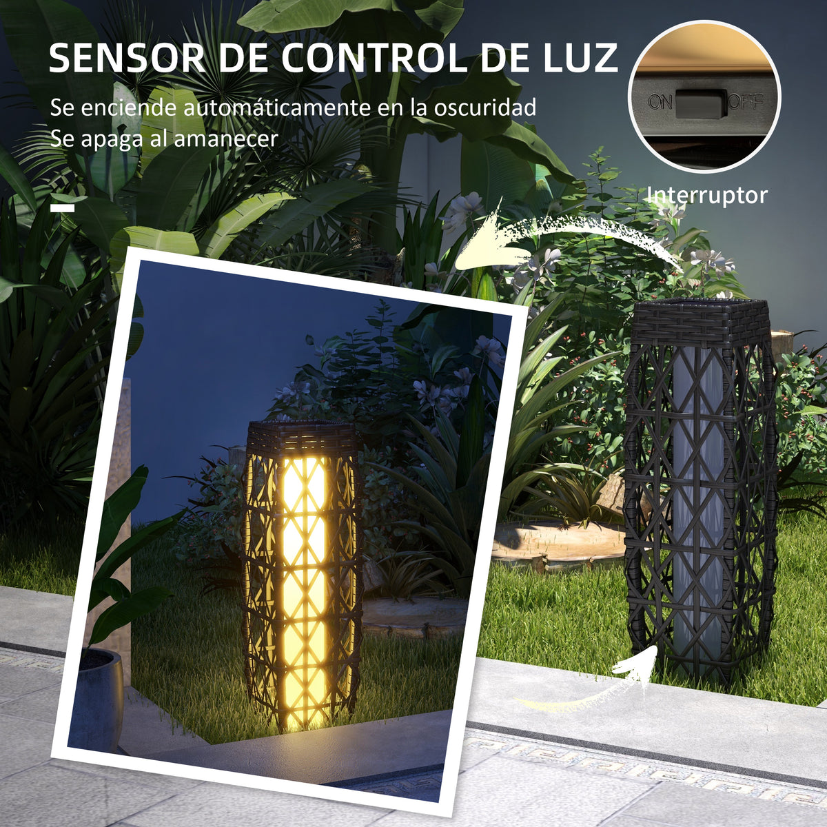 Outsunny Linterna De Jardín De Ratán Sintético Con Luces 20x20x68 Cm Gris_5