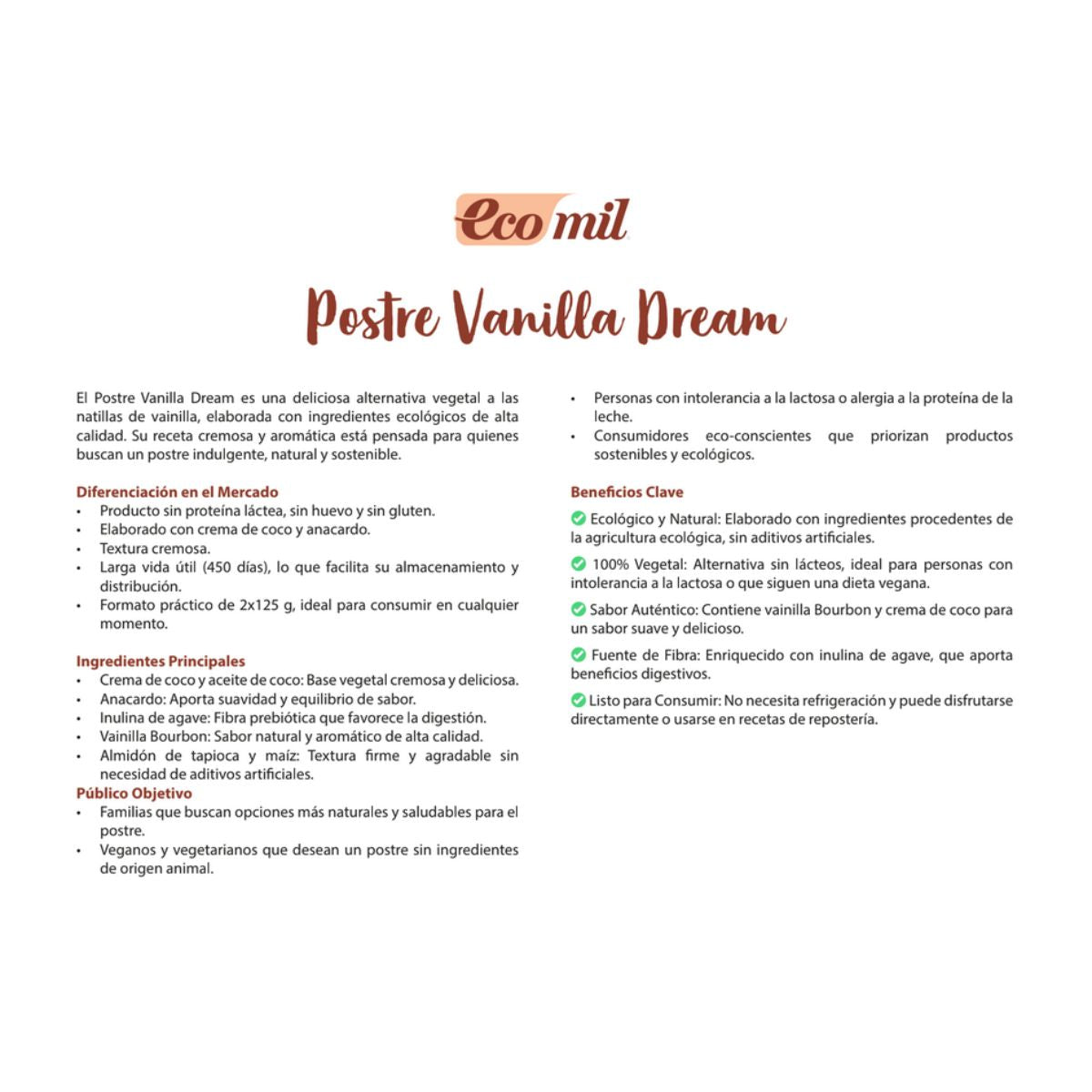 Postre Vainilla Dream Bio Ecomil 2 uds de 125 g