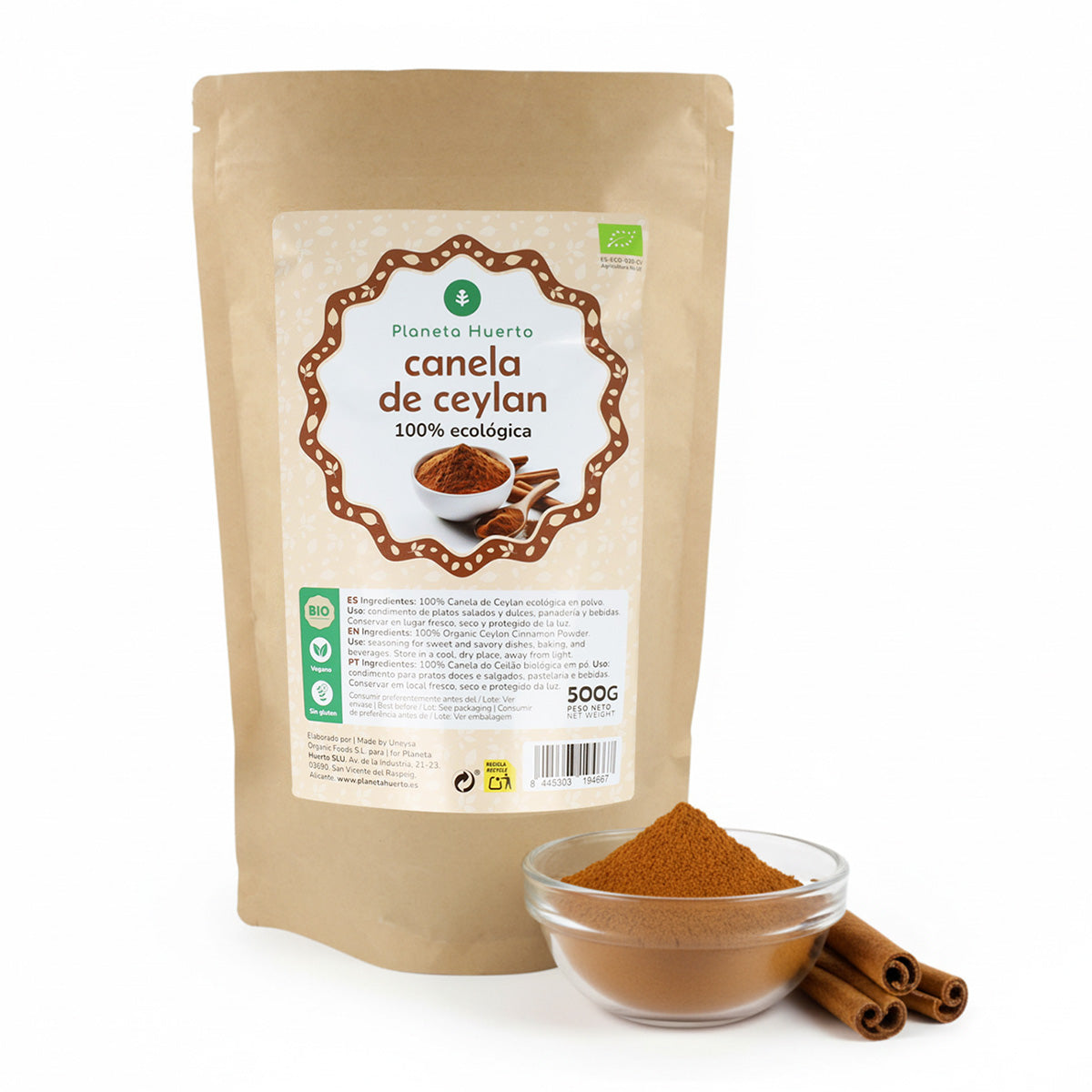 Canela de Ceylan en polvo ECO Planeta Huerto 500 g