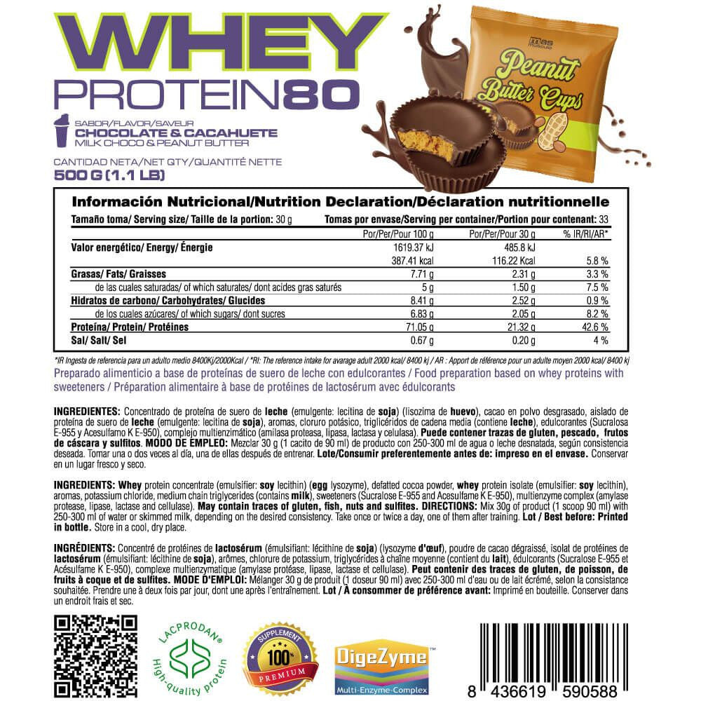 Whey Protein80 - 500g - Peanut Butter Cups - Aumenta La Masa Muscular - Masmusculo_5